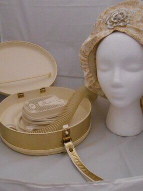 Vintage Lady Sunbeam Vista Hair Dryer, Portable Hard Shell Case, w/Bonnet, Works